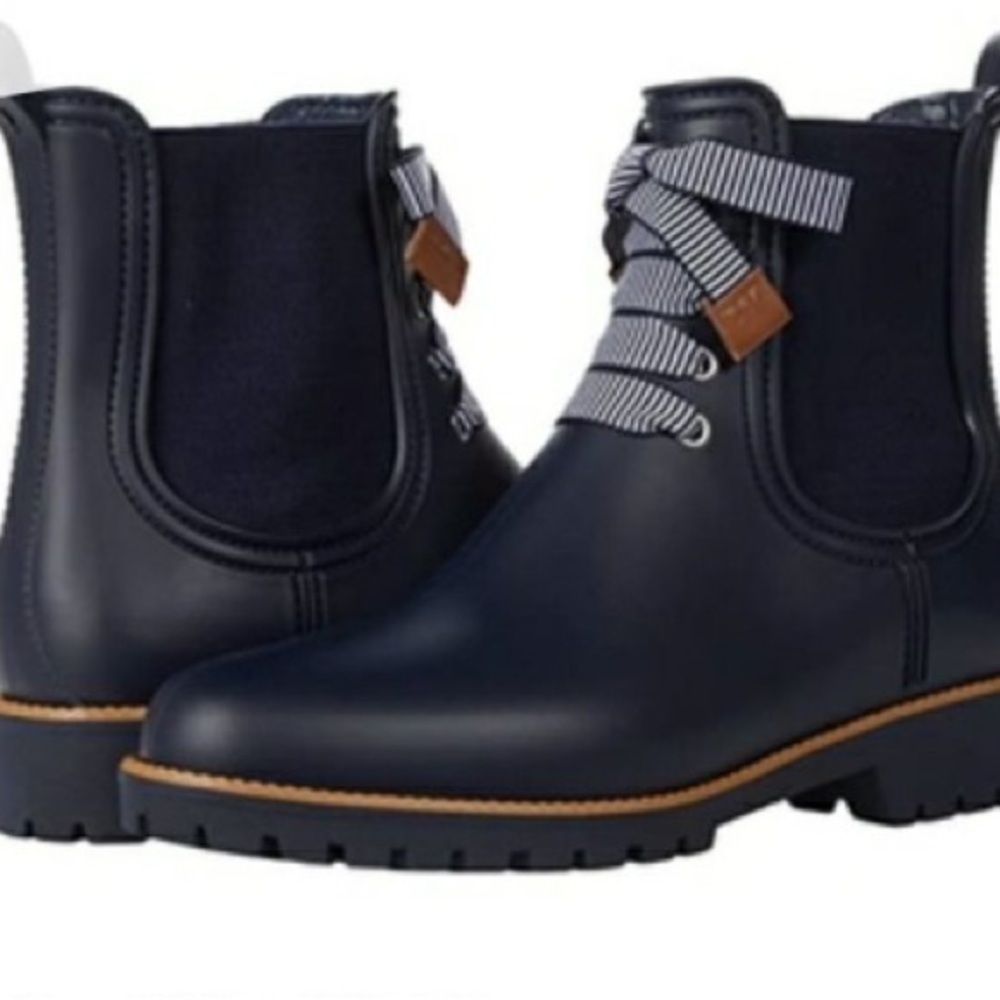 Bernardo Women’s Black Lace Up Rainboot with Gingham Detail